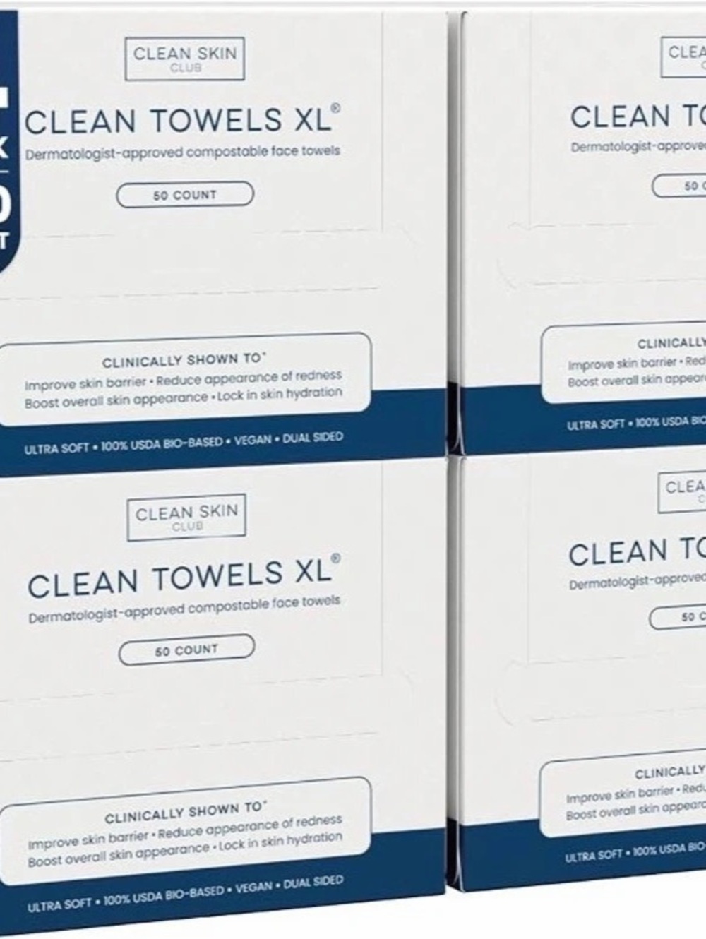 Clean Skin Club Clean Towels XL 4-Pack Face Towels NWT